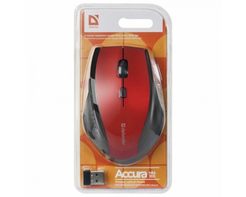 Мышь беспроводная DEFENDER Accura MM-365, USB, 5 кнопок+1 колесо-кнопка, оптическая, красная, 52367
