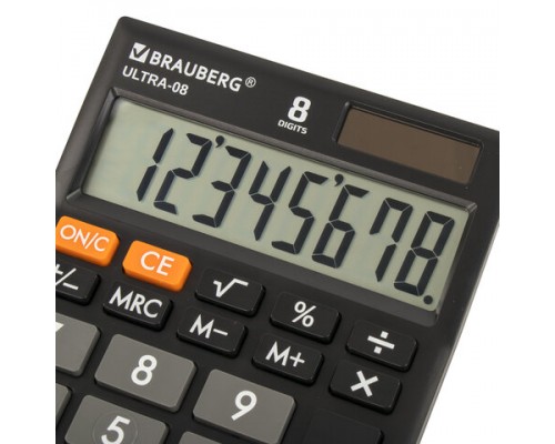 Калькулятор настольный BRAUBERG ULTRA-08-BK, КОМПАКТНЫЙ (154x115мм), 8 разрядов, ЧЕРНЫЙ, 250507