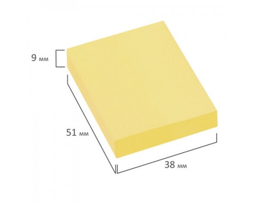 Блок самоклеящийся (стикеры) BRAUBERG ПАСТЕЛЬНЫЙ 38х51 мм, 100 листов, КОМПЛ 2 штуки, желтый, 122688