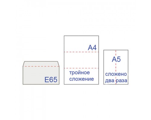 Конверты E65 (110х220мм), отрывная лента, 80г/м2, КОМПЛЕКТ 1000шт, внутренняя запечатка, Е65.01С
