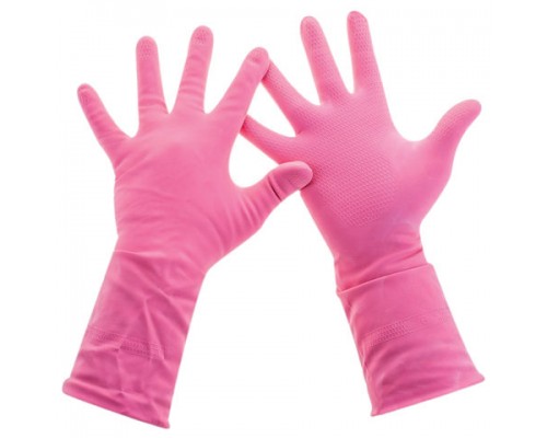 Перчатки хоз. латексные, х/б напыление, разм M (средний), розовые, PACLAN 