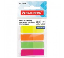 Закладки клейкие неоновые BRAUBERG, 45х12 мм 3 цвета + 45х26 мм 1 цвет, 100 штук (4 цвета x 25 листов), 126698