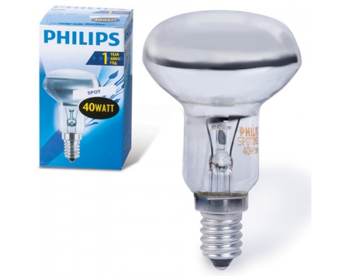 Лампа накаливания PHILIPS Spot R50 E14 30D,40Вт, зеркал.,колба d=50мм, цоколь d=14мм, угол30°,054159