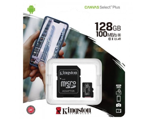 Карта памяти microSDXC 128GB KINGSTON Canvas Select Plus UHS-I U1,100 Мб/с (cl.10), адап SDCS2/128GB