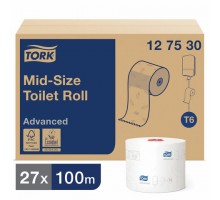 Бумага туалетная 100 м, TORK (Система Т6), комплект 27 шт., Advanced, 2-слойная, белая, 127530