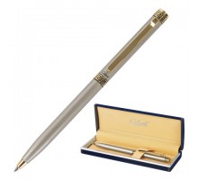 Ручка подарочная шариковая GALANT "Brigitte", тонкий корпус, серебристый, золотистые детали, пишущий узел 0,7 мм, синяя, 141009