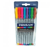 Ручки шариковые масляные PENSAN "Triball Colored", НАБОР 8 шт., АССОРТИ, узел 1 мм, линия письма 0,5 мм, 1003/PVC8