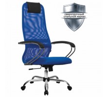 Кресло офисное МЕТТА "SU-B-8" хром, ткань-сетка, сиденье мягкое, синее