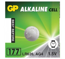 Батарейка GP Alkaline 177 (G4, LR626), алкалиновая, 1 шт., в блистере (отрывной блок), 177-2CY, 4891199026690