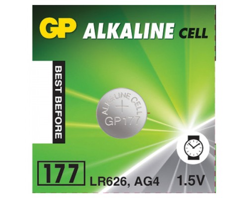 Батарейка GP Alkaline (отрывной блок), 177 (G4, LR626), алкалиновая, 1 шт, блистер, 177-2CY