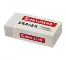 Ластик BRAUBERG "Original", 38х20х10 мм, белый, прямоугольный, картонный держатель, 228073