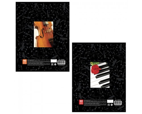 Тетрадь для нот А4 40л, обложка мелов. картон, вертикальная, на скобе, BRAUBERG, Магия музыки,125418