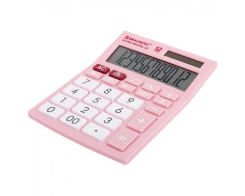 Калькулятор настольный BRAUBERG ULTRA PASTEL-12-PK (192x143мм), 12 разрядов, РОЗОВЫЙ, 250503