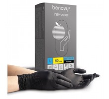 Перчатки нитриловые смотровые 50 пар (100 шт.), размер L (большой), черные, BENOVY Nitrile Chlorinated