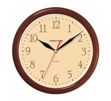 Часы настенные TROYKATIME (TROYKA) 21234287, круг, бежевые, коричневая рамка, 24,5х24,5х3,1 см