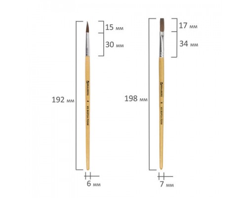 Кисти BRAUBERG, НАБОР 4шт., (из ворса пони кругл. № 2,3,4, плоская № 6), блистер, 200221