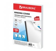 Обложки картонные для переплета, А4, КОМПЛЕКТ 100 шт., глянцевые, 250 г/м2, белые, BRAUBERG, 530840