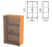 Шкаф закрытый со стеклом "Фея", 740х375х1220 мм, цвет орех милан (КОМПЛЕКТ)