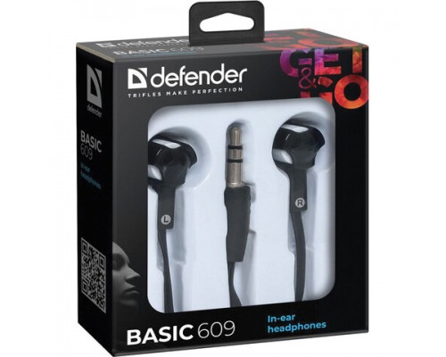 Наушники DEFENDER Basic 609, проводные, 1,1 м, стерео, вкладыши, черный,63609