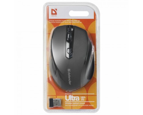 Мышь беспроводная DEFENDER Ultra MM-315, USB, 5 кнопок+1 колесо-кнопка, оптическая, черная, 52315
