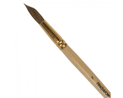 Кисть ПИФАГОР, БЕЛКА, круглая, № 7, деревянная лакированная ручка, с колпачком, пакет, 200821