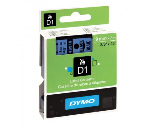 Картридж для принтеров этикеток DYMO D1 9мм*7м,лента пластиковая, чёрн шрифт, голубой фон S0720710