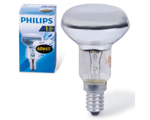 Лампа накаливания PHILIPS Spot R50 E14 30D,60Вт, зерк., колба d=50мм, цоколь d=14мм, угол 30°,382429