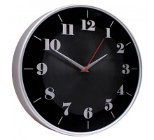 Часы настенные TROYKATIME (TROYKA) 77777740, круг, черные, серебристая рамка, 30,5х30,5х5 см