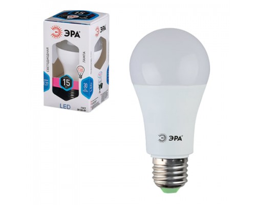 Лампа светодиодная ЭРА, 15(130)Вт, цоколь E27, грушевидная, холод.бел.,25000ч,LED smdA60-15w-840-E27