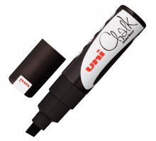 Маркер меловой UNI "Chalk", 8 мм, ЧЕРНЫЙ, влагостираемый, для гладких поверхностей, PWE-8K BLACK