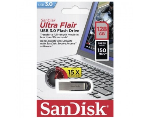 Флеш-диск 128GB SANDISK Ultra Flair USB 3.0, металл. корпус, серебристый, SDCZ73-128G-G46
