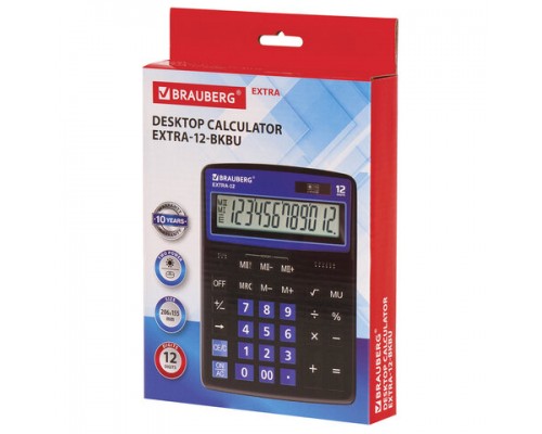 Калькулятор настольный BRAUBERG EXTRA-12-BKBU (206x155мм), 12 разрядов, ЧЕРНО-СИНИЙ, 250472