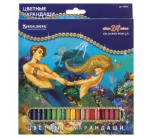 Карандаши цветные BRAUBERG "Морские легенды", 24 цвета, заточенные, картонная упаковка с блестками, 180561