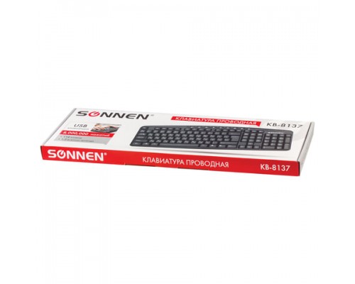 Клавиатура проводная SONNEN KB-8137, USB, 104 клавиши+12дополнительных,мультимедийная,черная, 512652