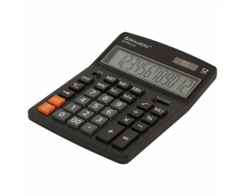 Калькулятор настольный BRAUBERG EXTRA-12-BK (206x155мм), 12 разрядов, дв.питание, ЧЕРНЫЙ, 250481