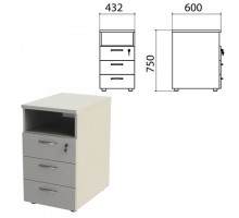 Тумба приставная "Этюд", 432х600х750 мм, 3 ящика, замок, полка, серый, 400065-03