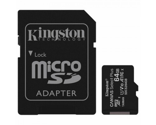 Карта памяти microSDXC 64GB KINGSTON Canvas Select Plus,UHS-I U1,100 Мб/с(class 10),адап, SDCS2/64GB