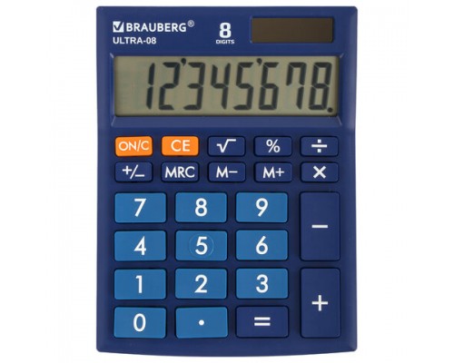 Калькулятор настольный BRAUBERG ULTRA-08-BU, КОМПАКТНЫЙ (154x115мм), 8 разрядов, СИНИЙ, 250508