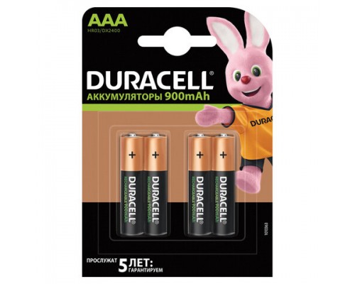 Батарейки аккумуляторные КОМПЛЕКТ 4 шт, DURACELL, ААA (HR03) , Ni-Mh, 900mAh, блистер, (ш/к 8350)