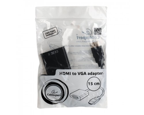 Кабель-переходник HDMI-VGA 15см CABLEXPERT, M-F, для передачи аналогового видео, A-HDMI-VGA-04