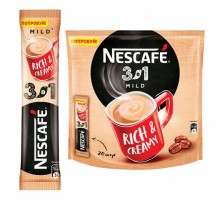 Кофе растворимый порционный NESCAFE "3 в 1 Мягкий", КОМПЛЕКТ 20 пакетиков по 14,5 г, 12460876