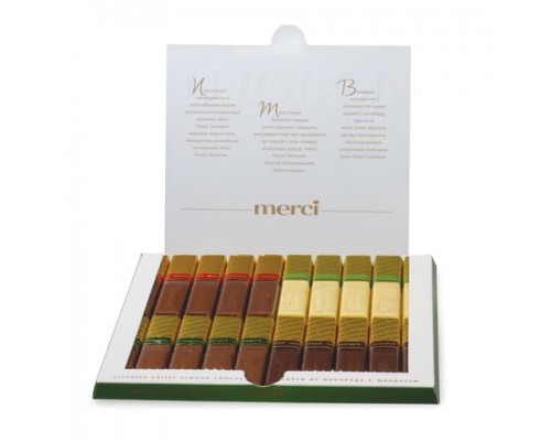 Конфеты шоколадные MERCI (Мерси), ассорти из шоколада с миндалем, 250г, картонная коробка, ш/к 17956