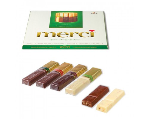 Конфеты шоколадные MERCI (Мерси), ассорти из шоколада с миндалем, 250г, картонная коробка, ш/к 17956