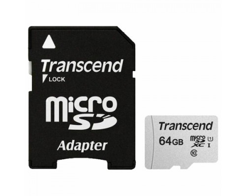 Карта памяти microSDXC 64GB TRANSCEND UHS-I U1, 95 Мб/сек (class 10), адаптер, TS64GUSD300S-A