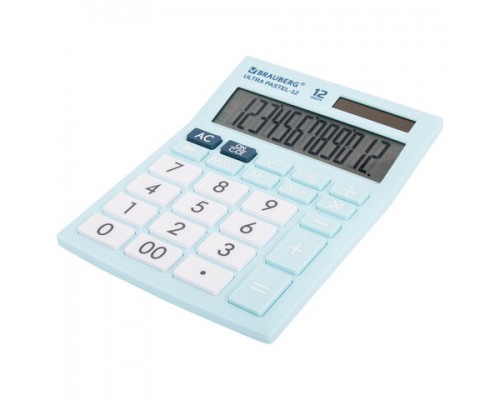 Калькулятор настольный BRAUBERG ULTRA PASTEL-12-LB (192x143мм), 12 разрядов, ГОЛУБОЙ, 250502