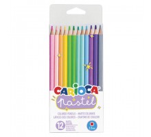 Карандаши цветные пастельные CARIOCA "Pastel", 12 цветов, шестигранные, заточенные, ПВХ чехол, 43034