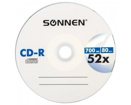 Диск CD-R SONNEN 700Mb 52x бумажный конверт (1 штука), 512573