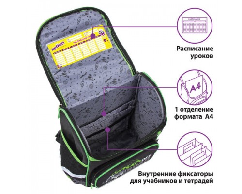 Ранец ЮНЛАНДИЯ WISE, 1 отделение, 3 кармана, устойчивое дно, Offroad, 37х29х15 см, 228814