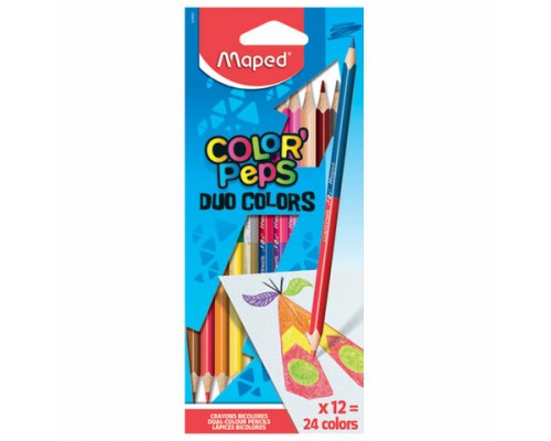 Карандаши двусторонние MAPED (Франция) ColorPeps Duo, 12 штук, 24 цвета, трехгранные, 829600