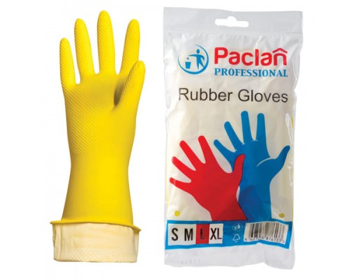 Перчатки хоз. латексные, х/б напыление, размер L (большой), желтые, PACLAN Professional, ш/к1657